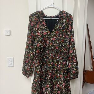 Old Navy Black Floral Long Sleeve Dress